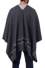 Load image into Gallery viewer, Warm Men&#39;s Alpaca Blend Poncho with V-neck from Peru - Gray Nazca | NOVICA
