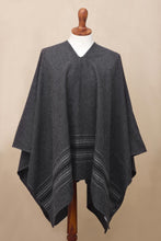 Load image into Gallery viewer, Warm Men&#39;s Alpaca Blend Poncho with V-neck from Peru - Gray Nazca | NOVICA
