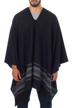 Load image into Gallery viewer, Artisan Crafted V-neck Alpaca Blend Poncho for Men - Black Nazca | NOVICA
