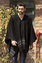 Load image into Gallery viewer, Artisan Crafted V-neck Alpaca Blend Poncho for Men - Black Nazca | NOVICA
