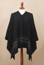 Load image into Gallery viewer, Artisan Crafted V-neck Alpaca Blend Poncho for Men - Black Nazca | NOVICA
