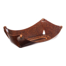 Load image into Gallery viewer, Leather Catch All Handcrafted in Peru of Tooled Leather - Brown Lasso Labyrinth | NOVICA
