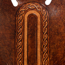 Load image into Gallery viewer, Leather Catch All Handcrafted in Peru of Tooled Leather - Brown Lasso Labyrinth | NOVICA
