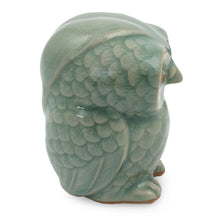 Load image into Gallery viewer, Blue Celadon Ceramic Owl Figurine - Little Blue Owl | NOVICA
