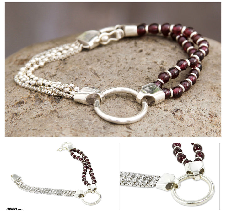 Sterling Contemporary Garnet Bracelet - Scarlet Elegance | NOVICA