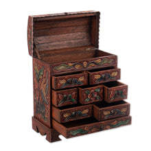 Load image into Gallery viewer, Colonial Hand Tooled Leather Jewelry Chest - Bird of Paradise | NOVICA
