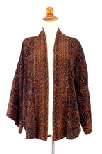 Load image into Gallery viewer, Brown and Black Batik Rayon short kimono jacket - Javanese Chocolate | NOVICA
