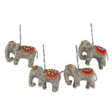 Load image into Gallery viewer, Set of 4 Handmade Elephant Ornaments - Elephants in Red | NOVICA
