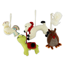 Load image into Gallery viewer, Hand Crafted Wool Animal Ornaments (Set of 4) - Cheerful Creatures | NOVICA
