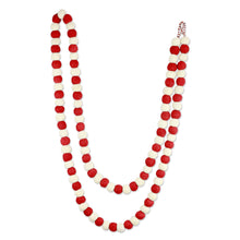 Load image into Gallery viewer, Red and White Handmade Felt Holiday Garland - Candy Cane Pompoms | NOVICA
