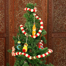 Load image into Gallery viewer, Red and White Handmade Felt Holiday Garland - Candy Cane Pompoms | NOVICA
