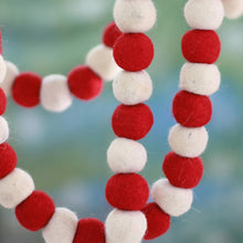 Load image into Gallery viewer, Red and White Handmade Felt Holiday Garland - Candy Cane Pompoms | NOVICA
