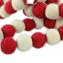 Load image into Gallery viewer, Red and White Handmade Felt Holiday Garland - Candy Cane Pompoms | NOVICA
