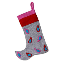 Load image into Gallery viewer, Modern Wool Applique Christmas Stocking - Festivity | NOVICA
