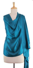 Load image into Gallery viewer, Indian Silk Shawl Wrap - Luxurious Teal | NOVICA
