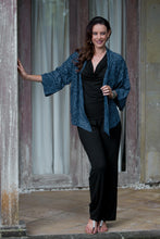 Load image into Gallery viewer, Blue Javanese Batik Rayon Kimono Jacket - Indigo Garden | NOVICA
