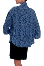 Load image into Gallery viewer, Blue Javanese Batik Rayon Kimono Jacket - Indigo Garden | NOVICA
