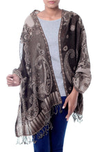 Load image into Gallery viewer, Warm Brown and Beige Wool Jamawar Shawl - Executive Elegance | NOVICA

