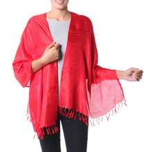 Load image into Gallery viewer, Scarlet Wrap Handcrafted Varanasi Silk Shawl India - Woman in Red | NOVICA
