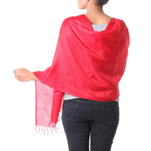 Load image into Gallery viewer, Scarlet Wrap Handcrafted Varanasi Silk Shawl India - Woman in Red | NOVICA
