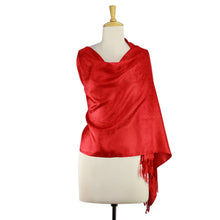 Load image into Gallery viewer, Scarlet Wrap Handcrafted Varanasi Silk Shawl India - Woman in Red | NOVICA
