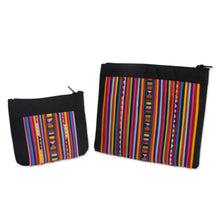 Load image into Gallery viewer, Cotton Blend Travel Bags with Hill Tribe Applique (pair) - Lisu Rainbow | NOVICA
