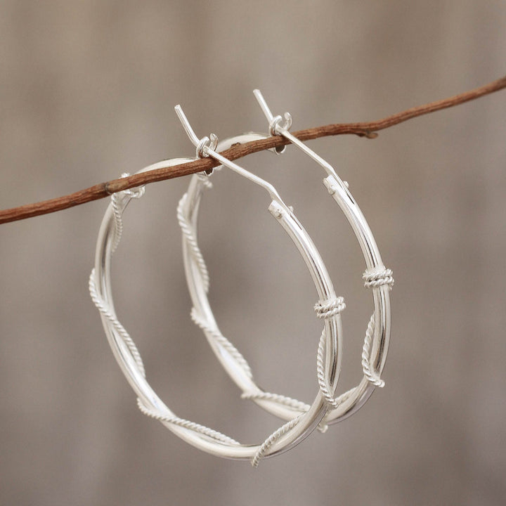 Modern Handmade Sterling Silver Hoop Earrings - Goddess of Health | NOVICA