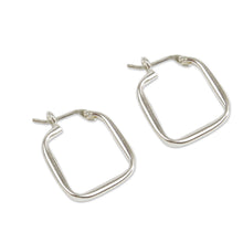 Load image into Gallery viewer, Sterling Silver Squared Modern Hoop Earrings - Goddess of the Lakes | NOVICA
