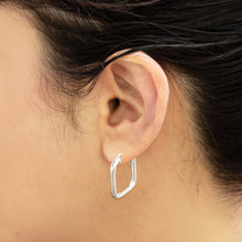Load image into Gallery viewer, Sterling Silver Squared Modern Hoop Earrings - Goddess of the Lakes | NOVICA

