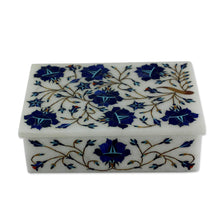 Load image into Gallery viewer, Unique Indian Marble Inlay Jewelry Box - Wild Blue Flowers | NOVICA
