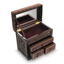 Load image into Gallery viewer, Bird Theme Hand Tooled Brown Leather Jewelry Box - Avian Haven | NOVICA
