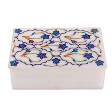 Load image into Gallery viewer, Fair Trade Marble Inlay Jewelry Box - Blue Starflowers | NOVICA
