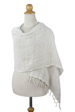 Load image into Gallery viewer, Thai White Cotton Scarf - Breezy White | NOVICA
