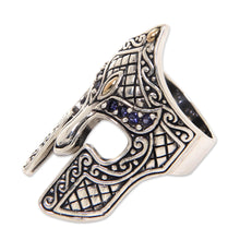 Load image into Gallery viewer, Gold Accent Etruscan Warrior Ring with Iolite - Warrior | NOVICA
