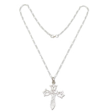 Load image into Gallery viewer, Textured Silver Floral Cross Necklace - Tulip Cross | NOVICA
