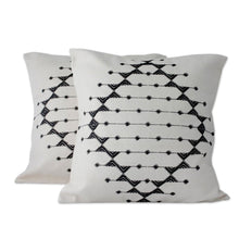 Load image into Gallery viewer, Cotton Patterned Black and Off White Cushion Covers (Pair) - Monochrome Galaxy | NOVICA
