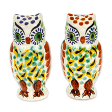 Load image into Gallery viewer, Handcrafted Majolica Ceramic Bird Salt and Pepper Shakers - Owl Spice | NOVICA
