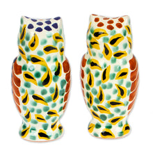 Load image into Gallery viewer, Handcrafted Majolica Ceramic Bird Salt and Pepper Shakers - Owl Spice | NOVICA
