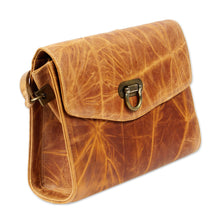 Load image into Gallery viewer, Handmade Golden Brown Leather Shoulder Bag with Flap - Diva | NOVICA
