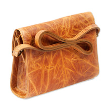 Load image into Gallery viewer, Handmade Golden Brown Leather Shoulder Bag with Flap - Diva | NOVICA
