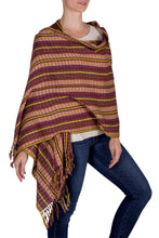 Load image into Gallery viewer, Hand Woven Cotton Shawl in Reds and Browns - Valley in the Sun | NOVICA
