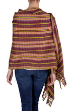 Load image into Gallery viewer, Hand Woven Cotton Shawl in Reds and Browns - Valley in the Sun | NOVICA
