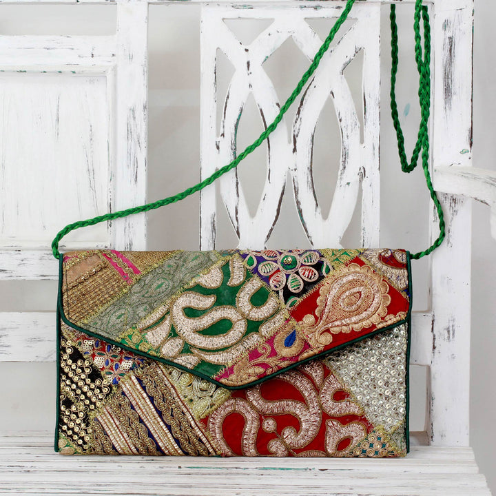 Upcycled Beaded and Embroidered Patchwork Purse - Vibrant Splash | NOVICA