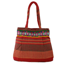 Load image into Gallery viewer, Red and Orange Striped Cotton Shoulder Bag from India - Scarlet Dawn | NOVICA

