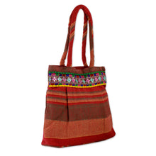 Load image into Gallery viewer, Red and Orange Striped Cotton Shoulder Bag from India - Scarlet Dawn | NOVICA
