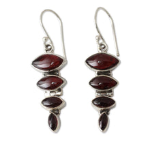 Load image into Gallery viewer, Garnet Cabochon Dangle Earrings Set in Sterling Silver - Romantic Quartet | NOVICA
