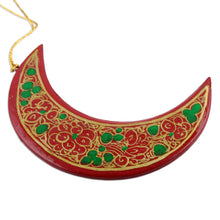 Load image into Gallery viewer, Red Crescent Moon Hand Painted Holiday Ornaments (set of 3) - Dreamy Moons | NOVICA
