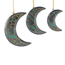 Load image into Gallery viewer, Fair Trade Hand Painted Moon Christmas Ornaments (set of 3) - Midnight Moons | NOVICA
