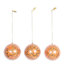 Load image into Gallery viewer, Handmade Round Floral Papier Mache Ornaments (set of 3) - Kashmiri Holiday | NOVICA
