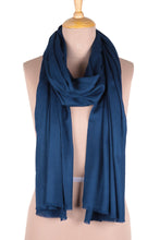 Load image into Gallery viewer, Artisan Hand Loomed Deep Blue Wool Shawl for Women - Kashmiri Diamonds in Navy | NOVICA
